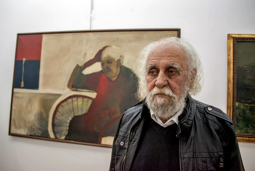 Mile Petrović pored portreta oca (foto: Đorđe Đoković)