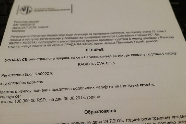 Valjevo dodleilo državnu pomoć za Radio VA dva