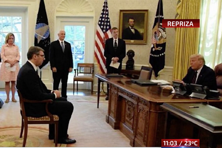 Vučić sa Trampom u Beloj kući (foto: skrinšot TV N1)
